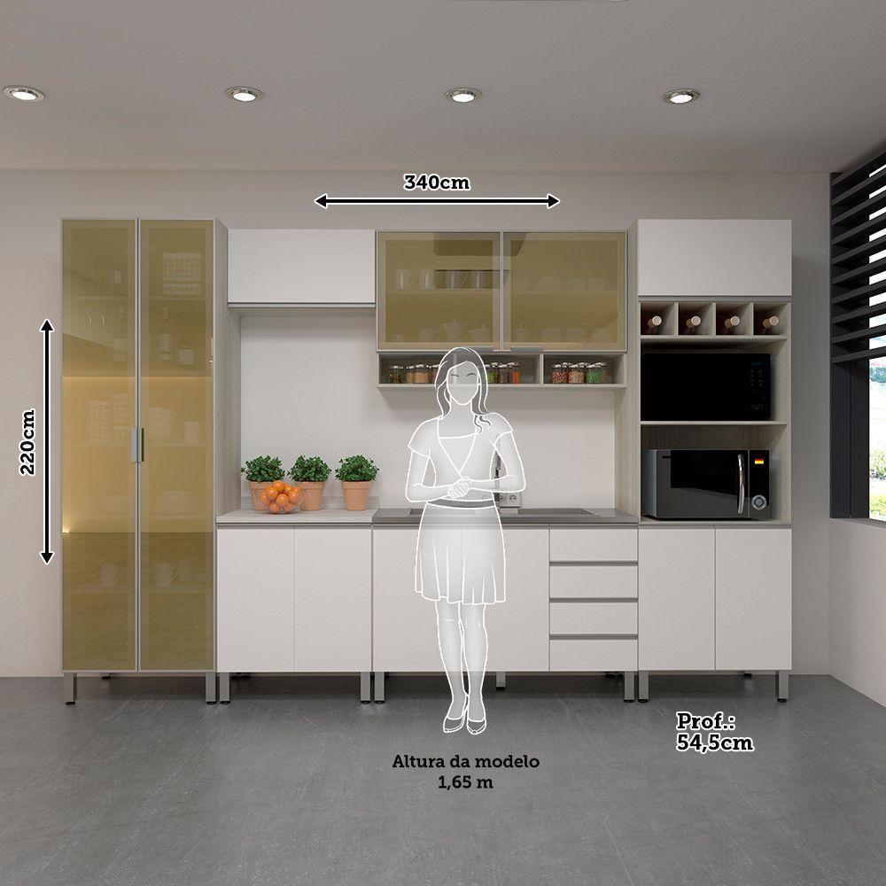 Cozinha Completa 6 Peças Sem Pia Com Vidro Reflecta Lis Legno Crema Com Branco Mat - 3