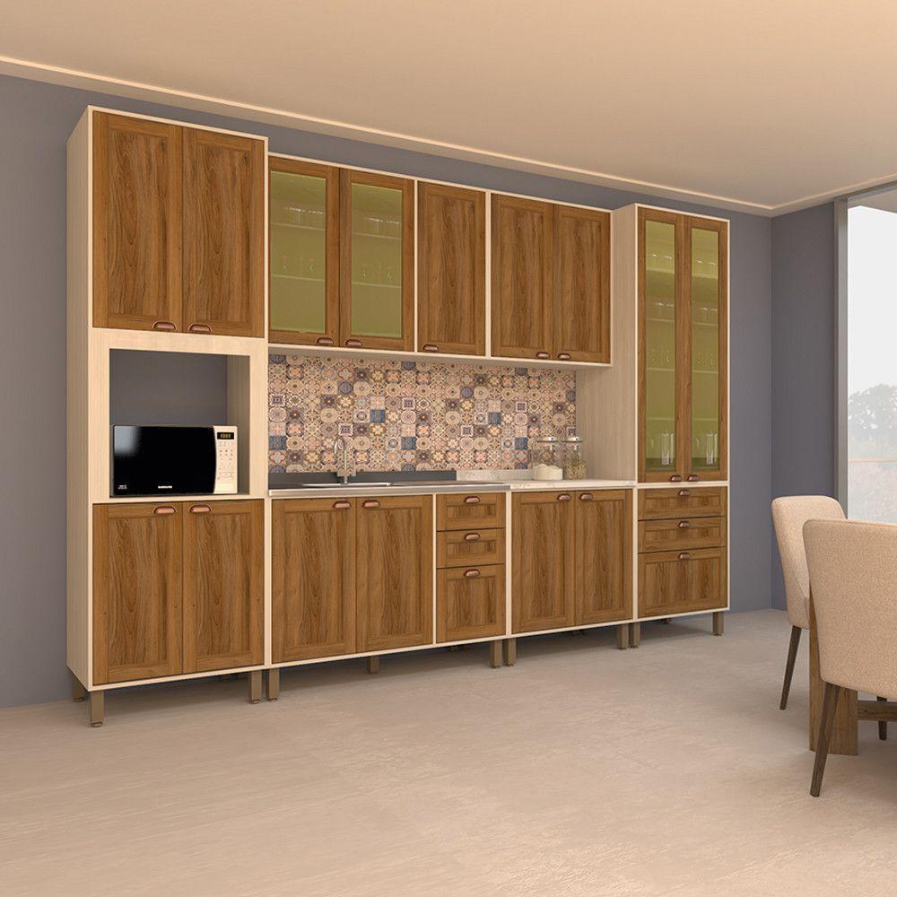 Cozinha Modulada Completa Com 6 Peças E Vidro Reflecta Sofia Pátina Com Moscatto - 1