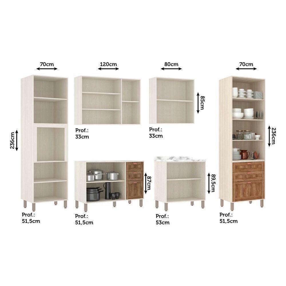 Cozinha Modulada Completa Com 6 Peças E Vidro Reflecta Sofia Pátina Com Moscatto - 4