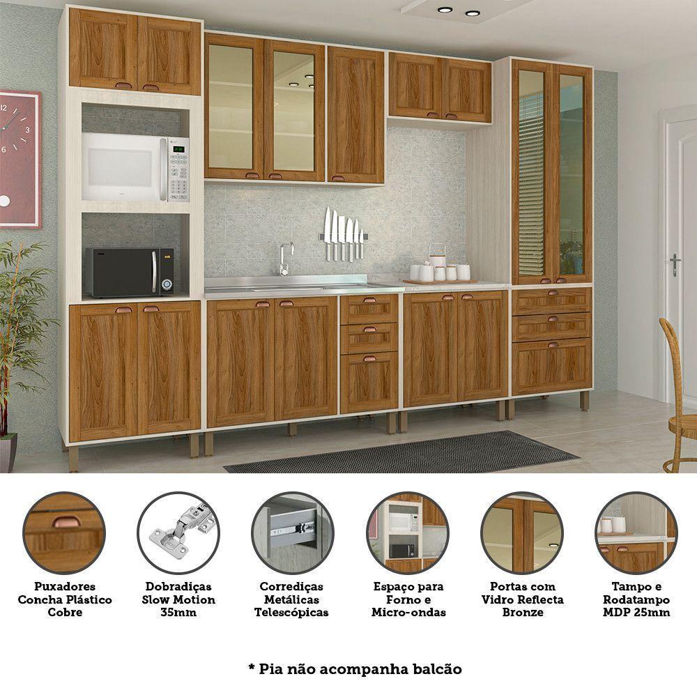 Cozinha Completa Com 6 Peças E Vidro Reflecta Sofia Pátina Ff Com Moscatto Ff - 4