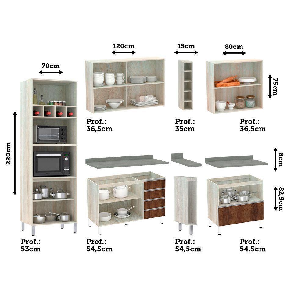 Cozinha Completa 7 Peças Com Tampo Lis Legno Crema Com Nogueira Dourado - 4