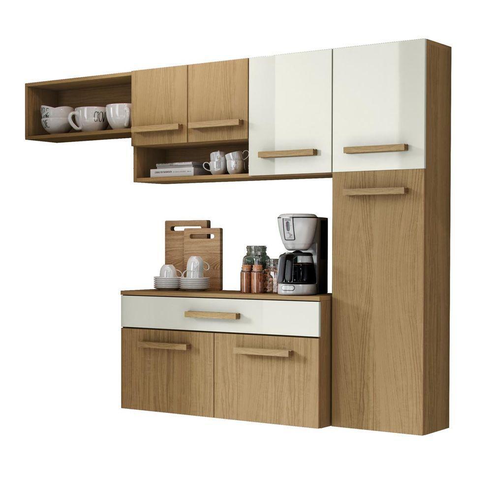 Cozinha Compacta Com 07 Portas E 01 Gavetas Com Balcão Rubi Cor Atacama Off White Aramóveis - 1