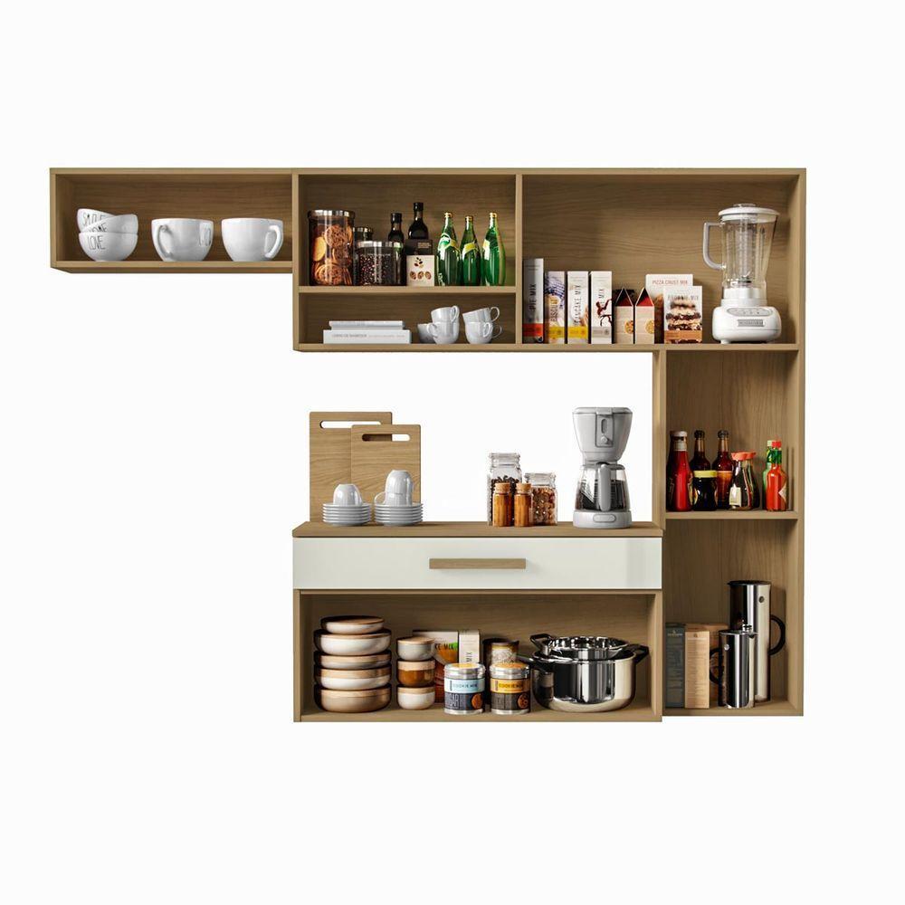 Cozinha Compacta Com 07 Portas E 01 Gavetas Com Balcão Rubi Cor Atacama Off White Aramóveis - 2