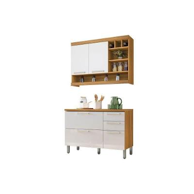 Cozinha Compacta Burguesa 2 Portas 3 Gavetas MDF 120cm Branco e Freijó com Tampo