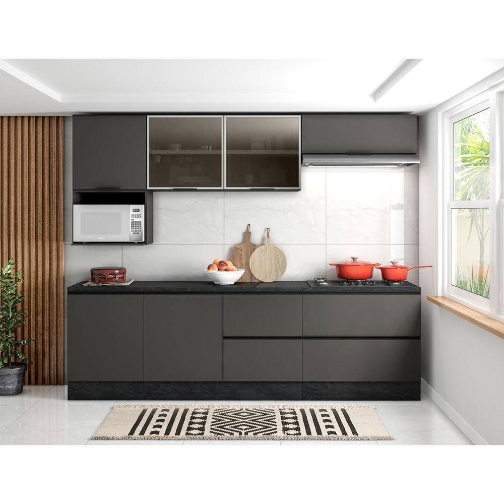 Cozinha Modulada 7 Peças Com 7 Portas E 4 Gavetas Com Balcão Para Cooktop Etna Grafite - 5
