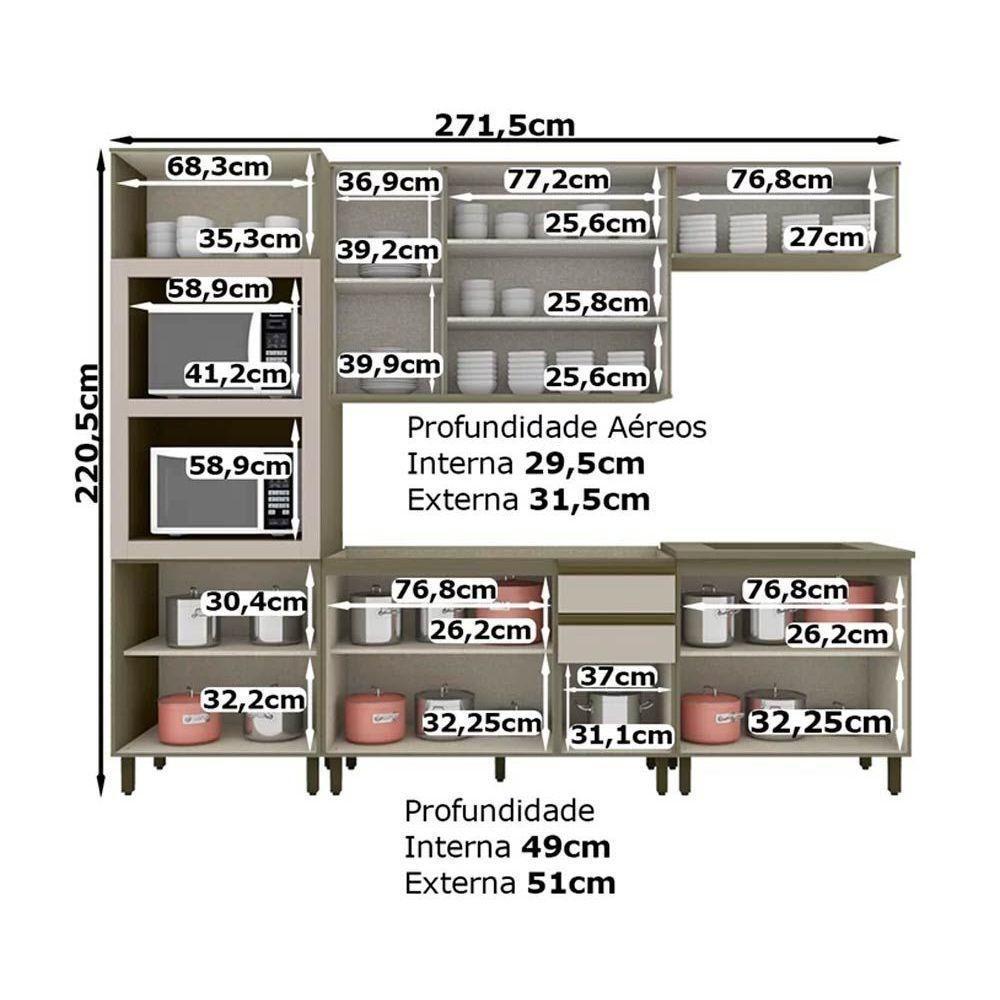 Cozinha Completa Connect (2 Aéreos, 2 Balcões, 1 Paneleiro, 1 Complemento) 6pçs Duna/cristal - Henn - 5