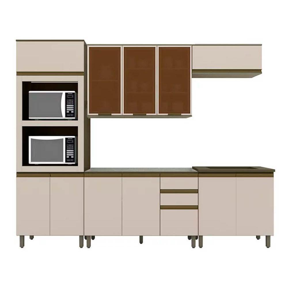 Cozinha Completa Connect (2 Aéreos, 2 Balcões, 1 Paneleiro, 1 Complemento) 6pçs Duna/cristal - Henn - 9
