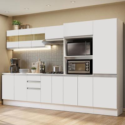 Armário de Cozinha Completa Smart 11 Portas 2 Gavetas MDF 300cm Branco com Puxadores em Alumínio