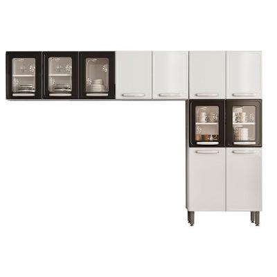 Cozinha Compacta Evidence Kit 3 Peças em Aço 80cm Branco e Preto com Pés Reguláveis