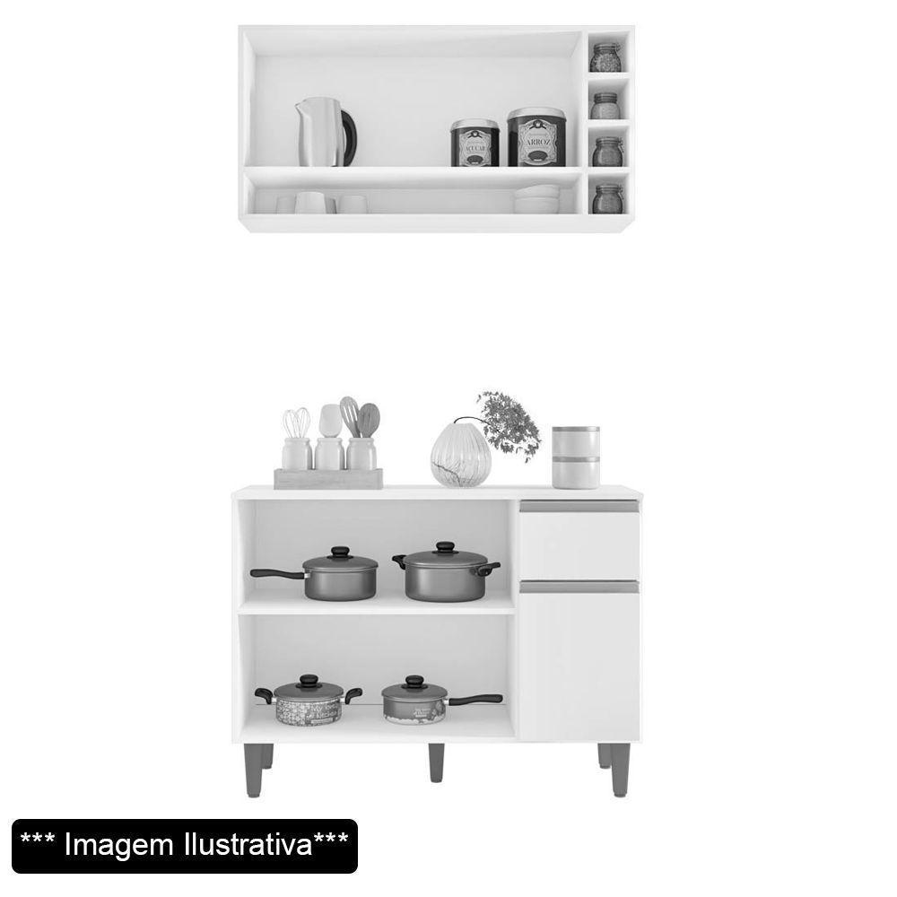 Balcão Gabinete De Cozinha E Armário Aéreo Vanessa Branco Cinza Escuro - Desk Design - 3