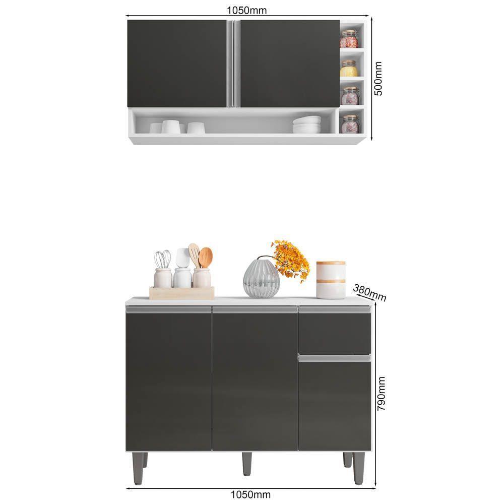 Balcão Gabinete De Cozinha E Armário Aéreo Vanessa Branco Cinza Escuro - Desk Design - 4