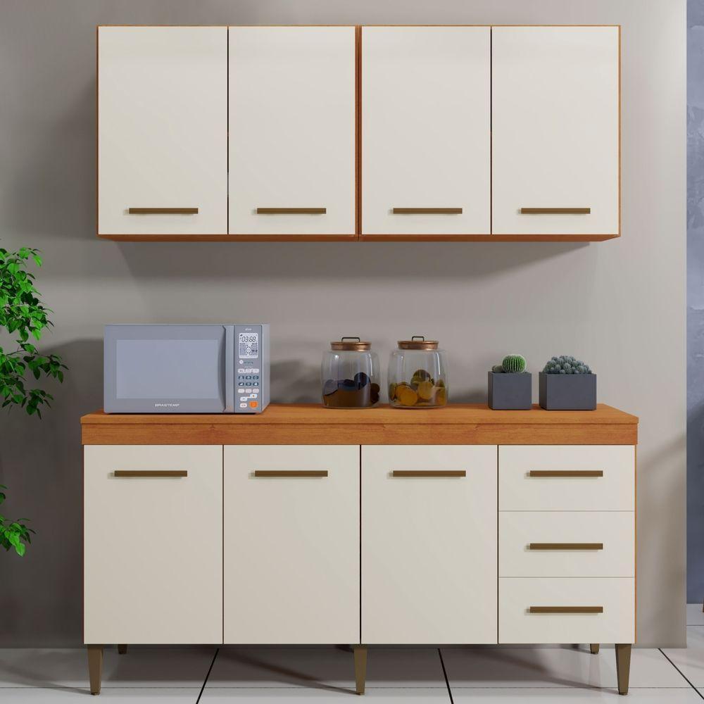 Cozinha Completa 7 Portas 3 Gavetas Atenas Kaiki Moveis Nature/off White - 2