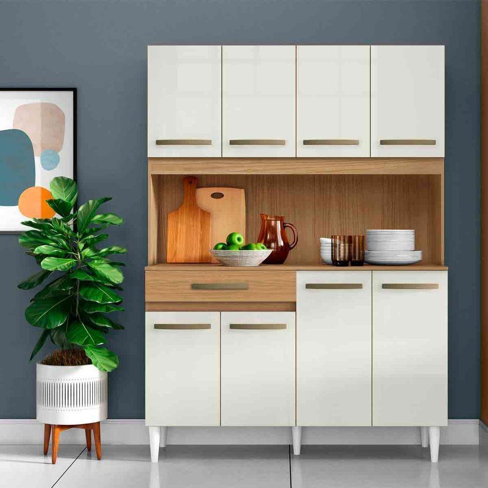 Kit Cozinha Com 8 Portas E 1 Gaveta Cleo Cor Atacama Off White Aramóveis - 3