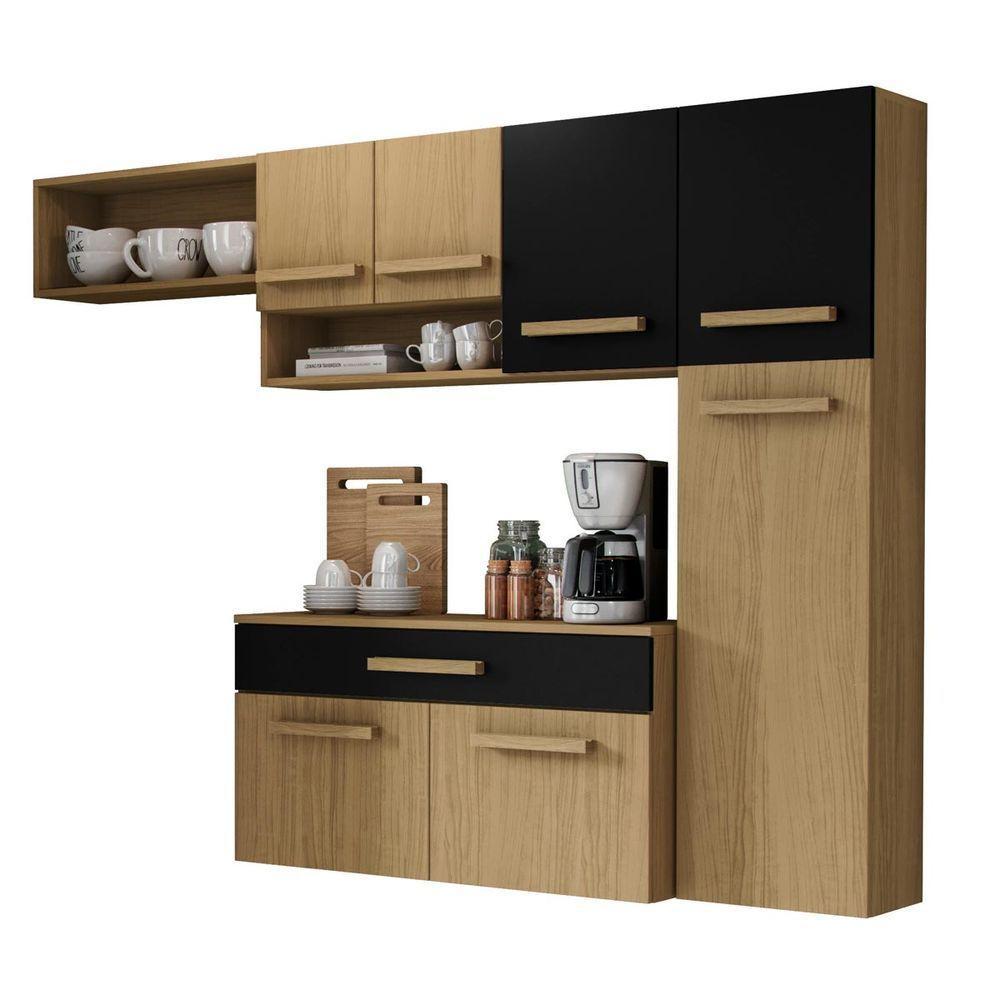 Cozinha Compacta Com 07 Portas E 01 Gavetas Com Balcão Rubi Cor Atacama Preto Fosco Aramóveis - 1