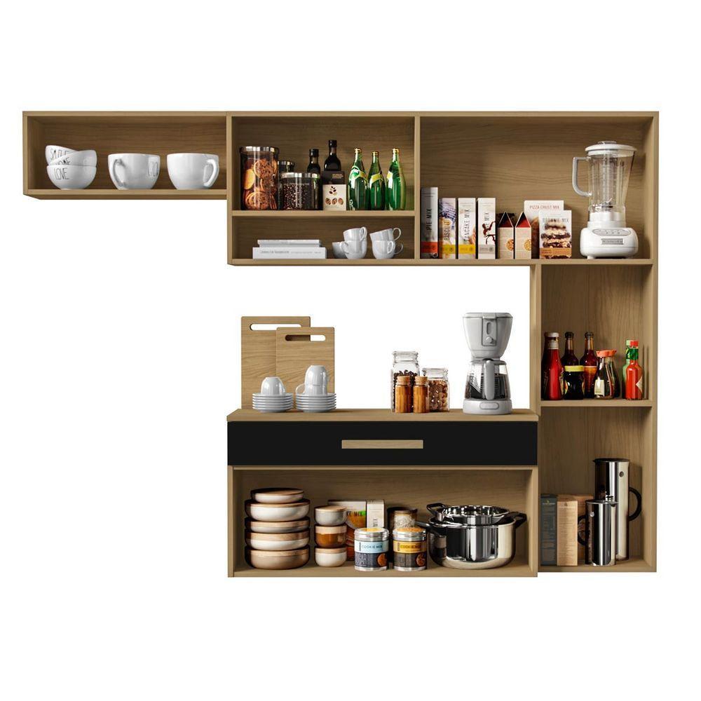 Cozinha Compacta Com 07 Portas E 01 Gavetas Com Balcão Rubi Cor Atacama Preto Fosco Aramóveis - 2