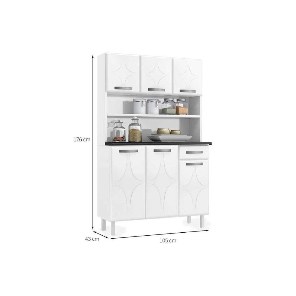 Kit de Cozinha Compacta Rubi Smart c/6 Portas e 1 Gaveta 105cm Branco/Preto - Telasul - 2