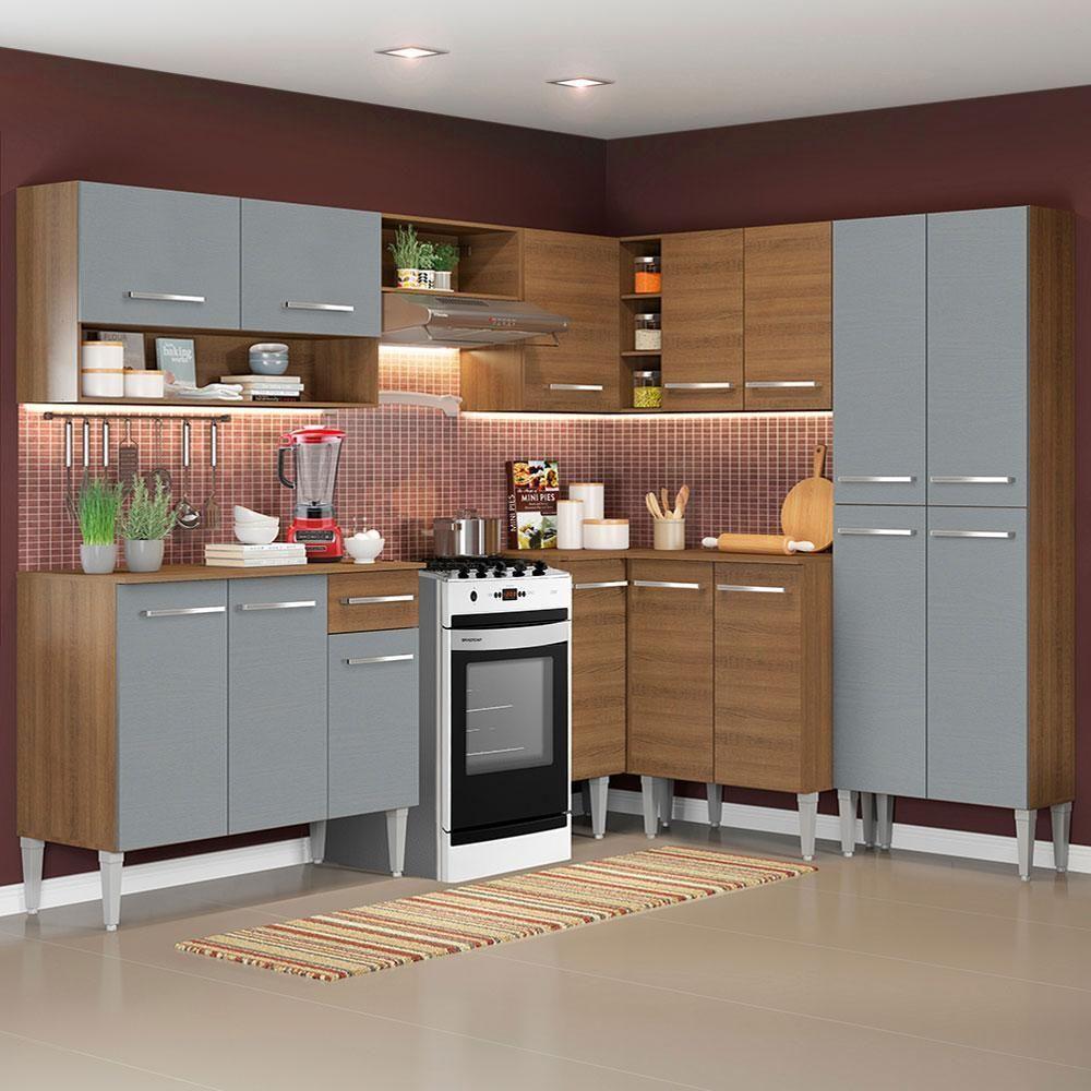 Armário De Cozinha Completa De Canto 417cm Rustic/cinza Emilly Ice Madesa Rustic/cinza - 1