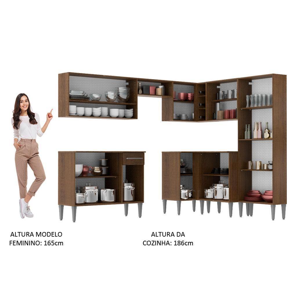 Armário De Cozinha Completa De Canto 417cm Rustic/cinza Emilly Ice Madesa Rustic/cinza - 7