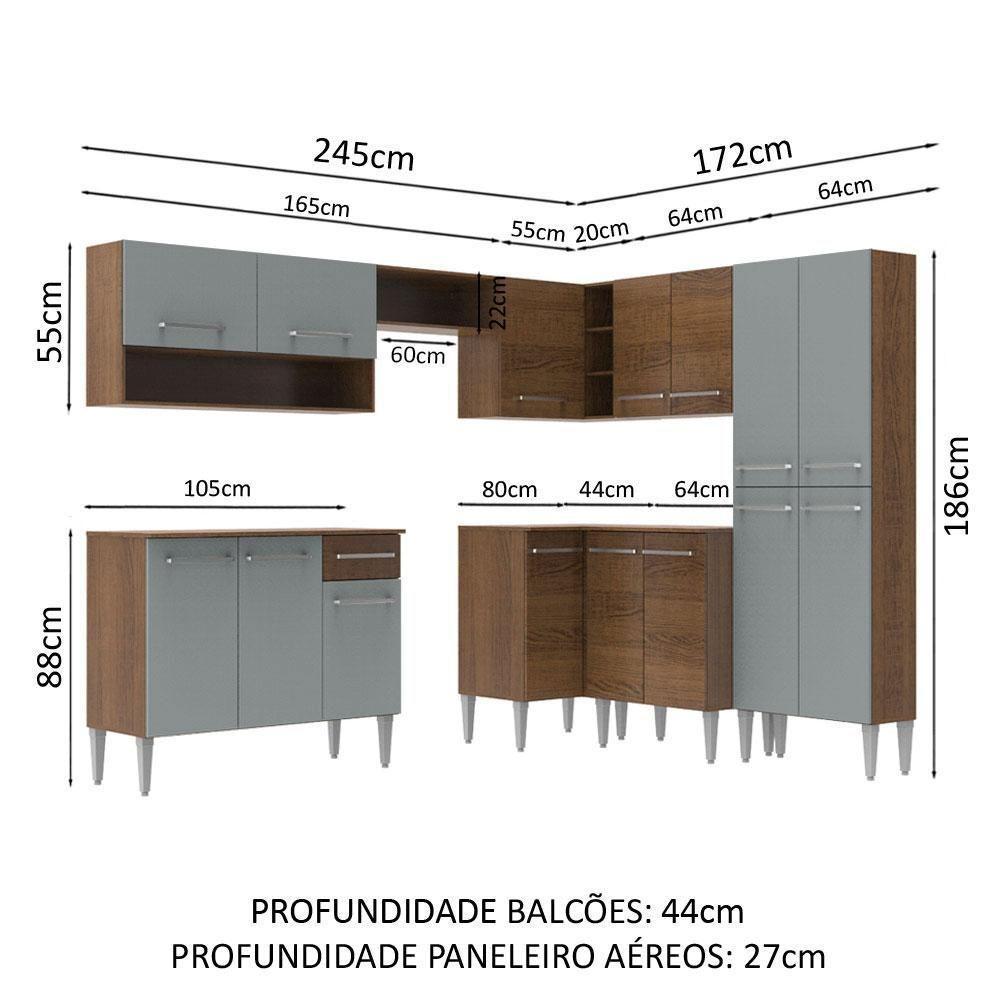 Armário De Cozinha Completa De Canto 417cm Rustic/cinza Emilly Ice Madesa Rustic/cinza - 9