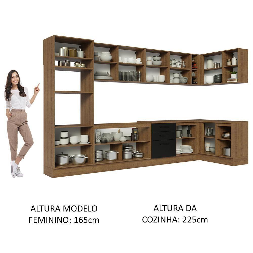Armário De Cozinha Completa De Canto 499cm Rustic/preto Agata Madesa 01 Rustic/preto - 7