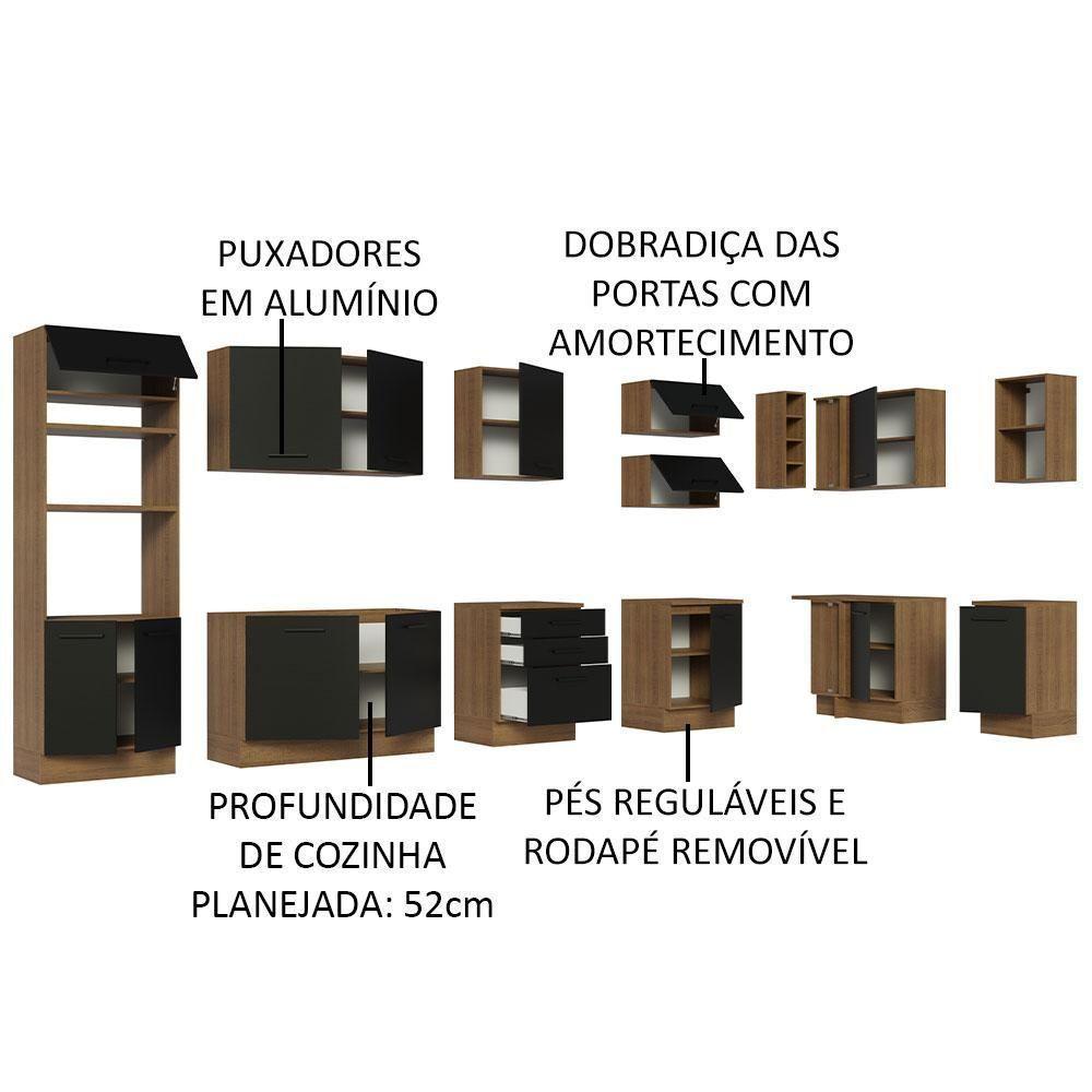 Armário De Cozinha Completa De Canto 499cm Rustic/preto Agata Madesa 01 Rustic/preto - 8