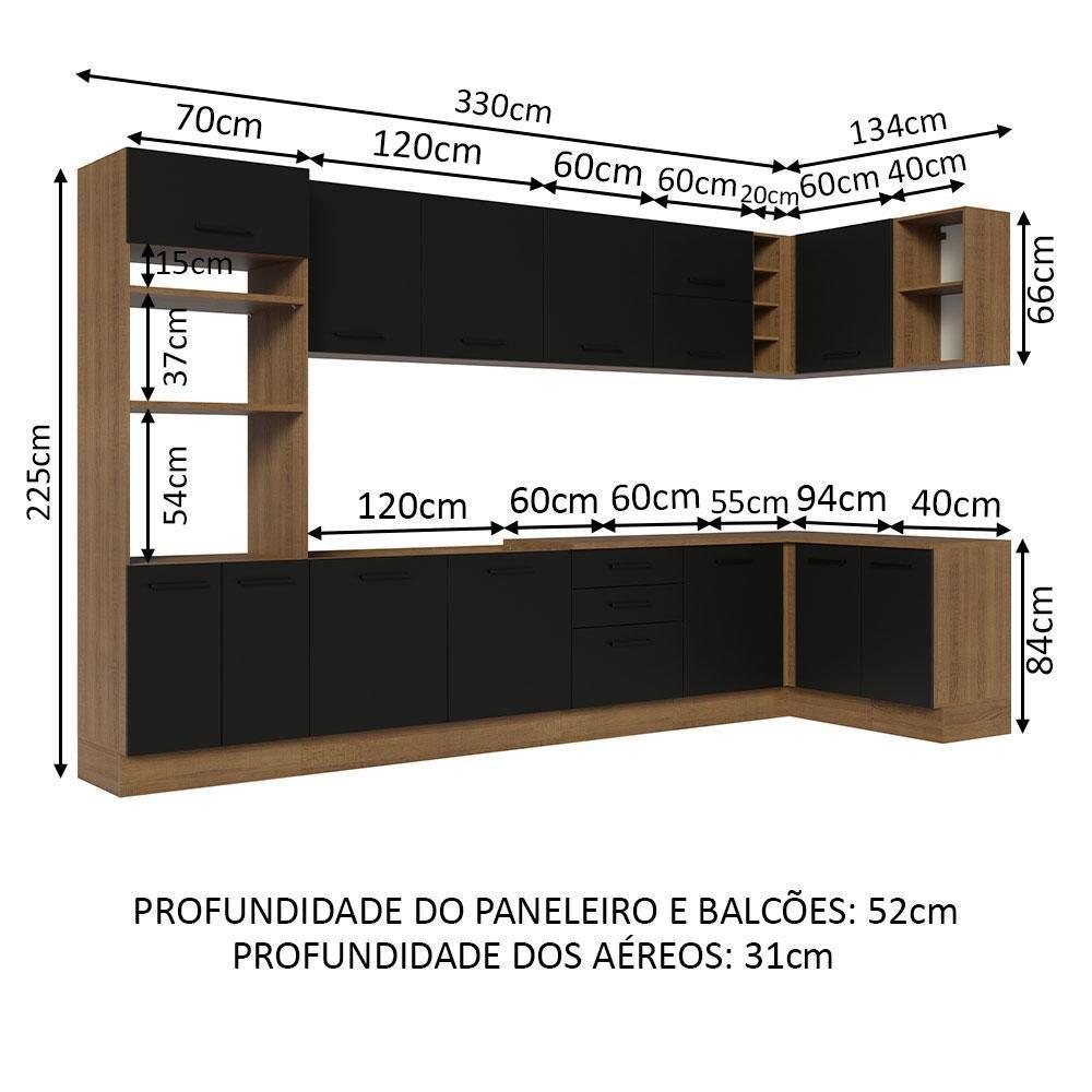 Armário De Cozinha Completa De Canto 499cm Rustic/preto Agata Madesa 01 Rustic/preto - 9