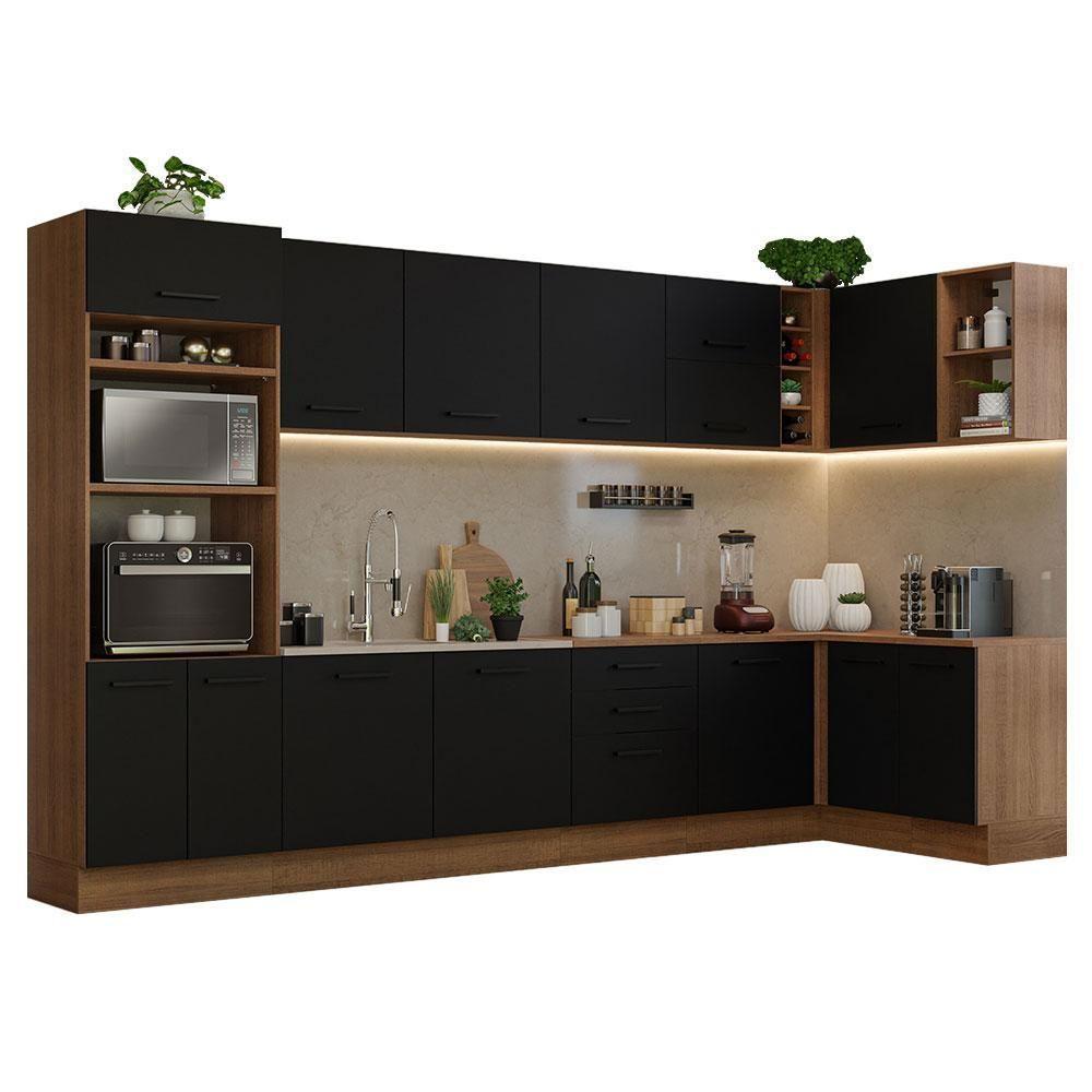 Armário De Cozinha Completa De Canto 499cm Rustic/preto Agata Madesa 01 Rustic/preto - 10