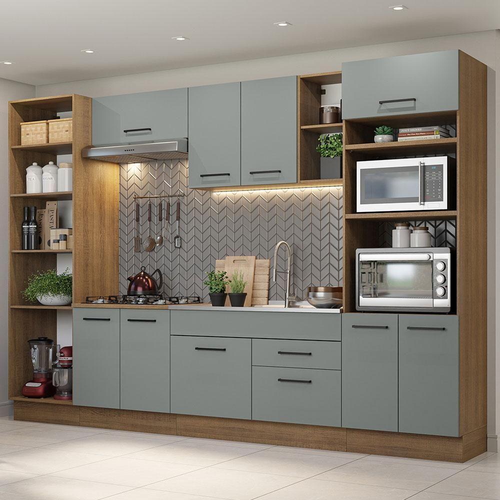 Armário De Cozinha Completa 330cm Rustic/cinza Agata Madesa 02 Rustic/cinza - 1