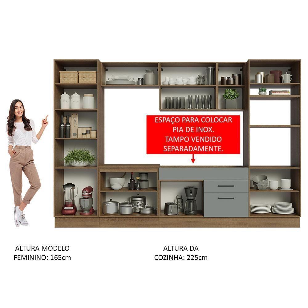 Armário De Cozinha Completa 330cm Rustic/cinza Agata Madesa 02 Rustic/cinza - 7