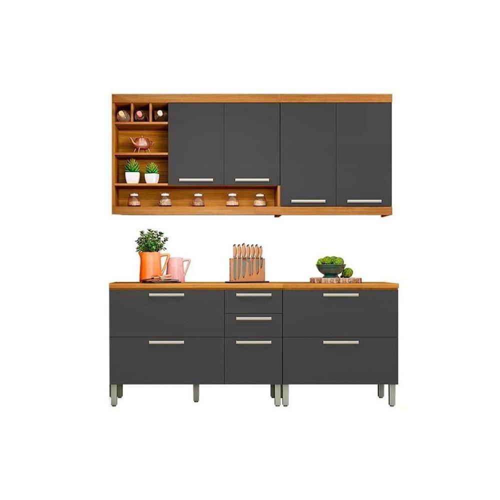 Kit de Cozinha Modulada 4 Peças Burguesa Premium   (2 Armários + 2 Balcões) C4P14 Freijo/Grafite - Nesher - 1