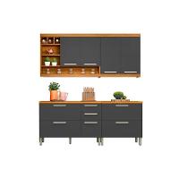 Kit de Cozinha Modulada 4 Peças Burguesa Premium   (2 Armários + 2 Balcões) C4P14 Freijo/Grafite - Nesher - 1