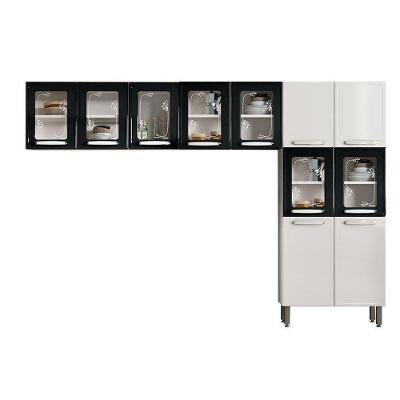 Cozinha Compacta Evidence Aço 80cm Branco e Preto com Paneleiro e Armários