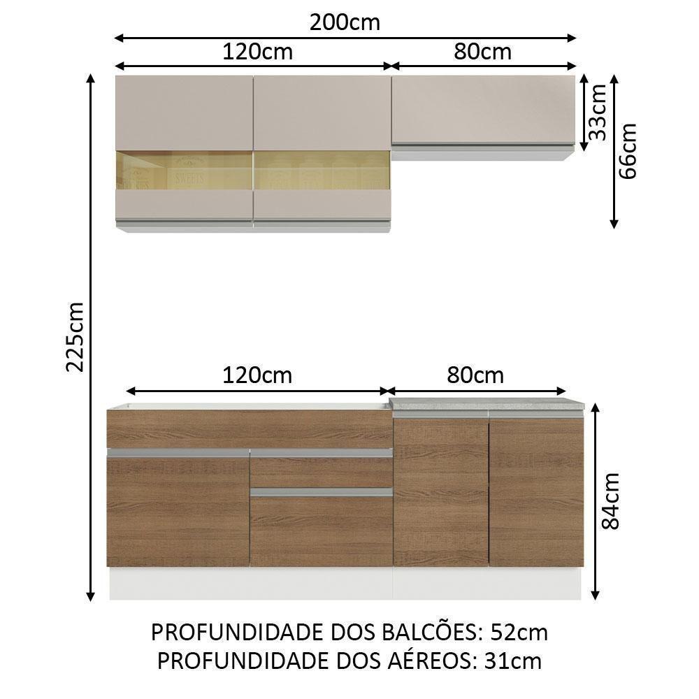 Armário De Cozinha Completa 200cm Branco/rustic/crema Glamy Madesa 07 Branco/rustic/crema - 9