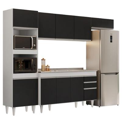 Armário De Cozinha Modulada 4 Peças Cp12 Com Pia Inox Branco/preto - Lumil