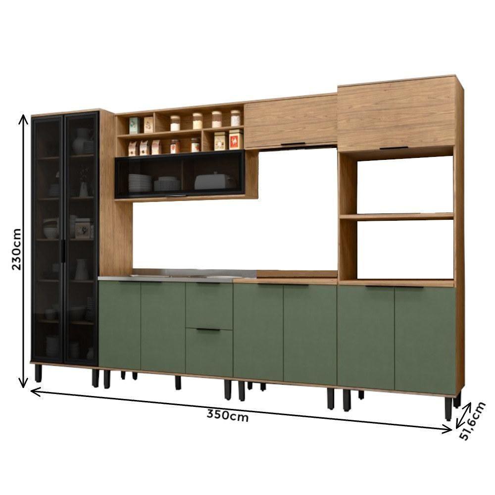 Cozinha Completa 11 Portas 3 Gavetas 100% Mdf Mx Móveis Toscana - Freijó/jade - 3