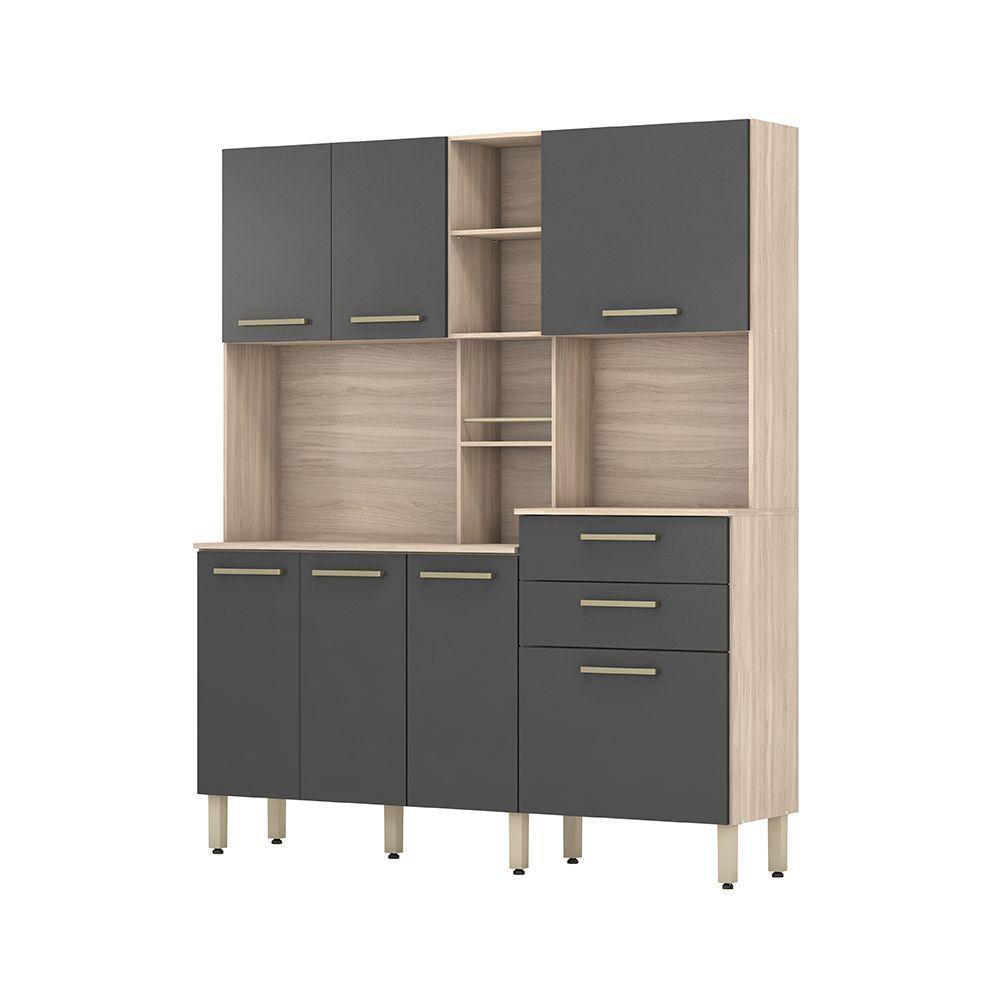 Cozinha Compacta 7 Portas 2 Gavetas Encanto Avena/grafito - 1