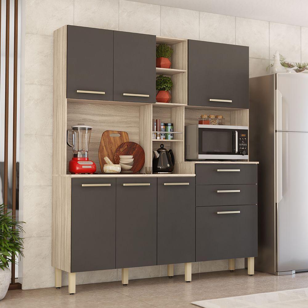 Cozinha Compacta 7 Portas 2 Gavetas Encanto Avena/grafito - 4