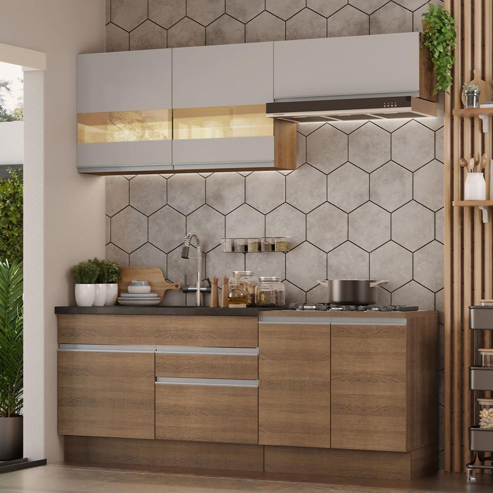 Armário De Cozinha Completa 200cm Rustic/crema Glamy Madesa 07 Rustic/rustic/crema - 1