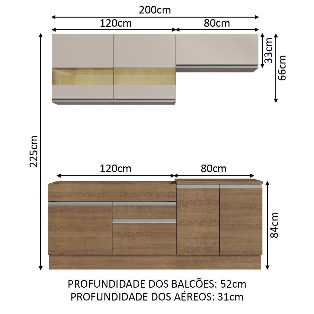 Armário De Cozinha Completa 200cm Rustic/crema Glamy Madesa 07 Rustic/rustic/crema - 9