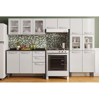 Kit de Cozinha Modulada 4 Peças Evidence  (2 Armários + 1 Balcão + 1 Paneleiro) C4P55 Branco - Bertolini