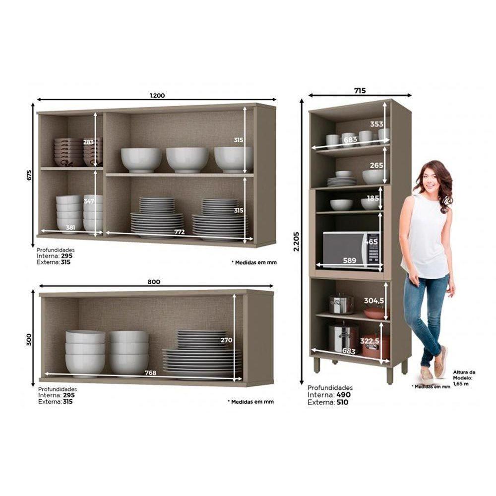 Kit De Cozinha Modulada 3 Peças Connect (2 Armários + 1 Paneleiro) Cpt14 Duna/Cristal - Henn - 3