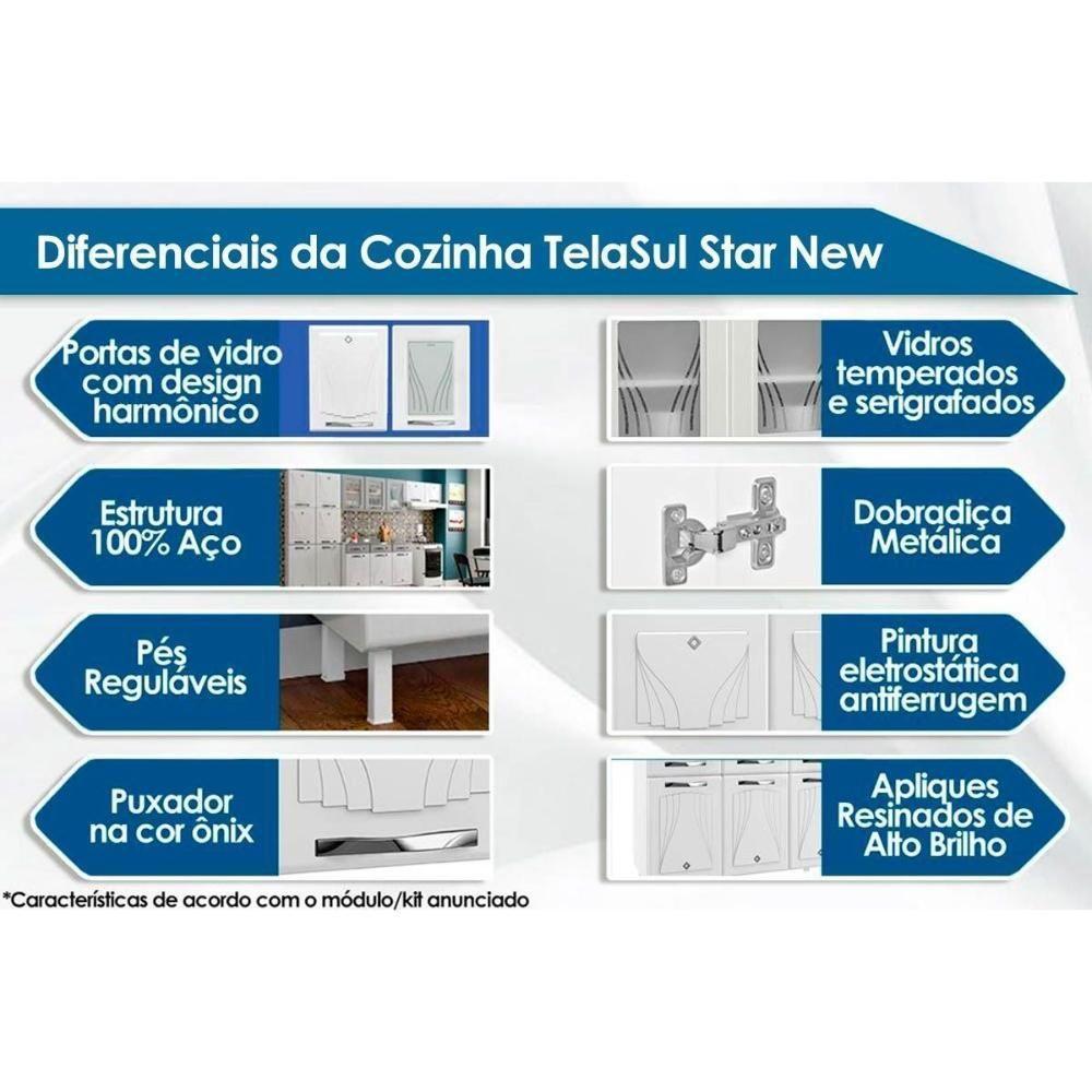 Cozinha Compacta Star New 3 Peças (2 Armários + 1 Paneleiro) CPT106 Branco - Telasul - 12