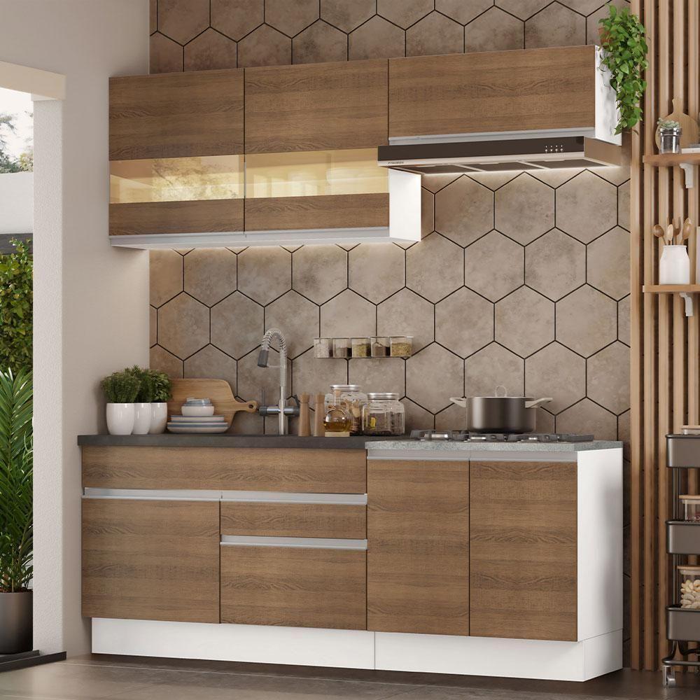 Armário De Cozinha Completa 200cm Branco/rustic Glamy Madesa 07 Branco/rustic - 1