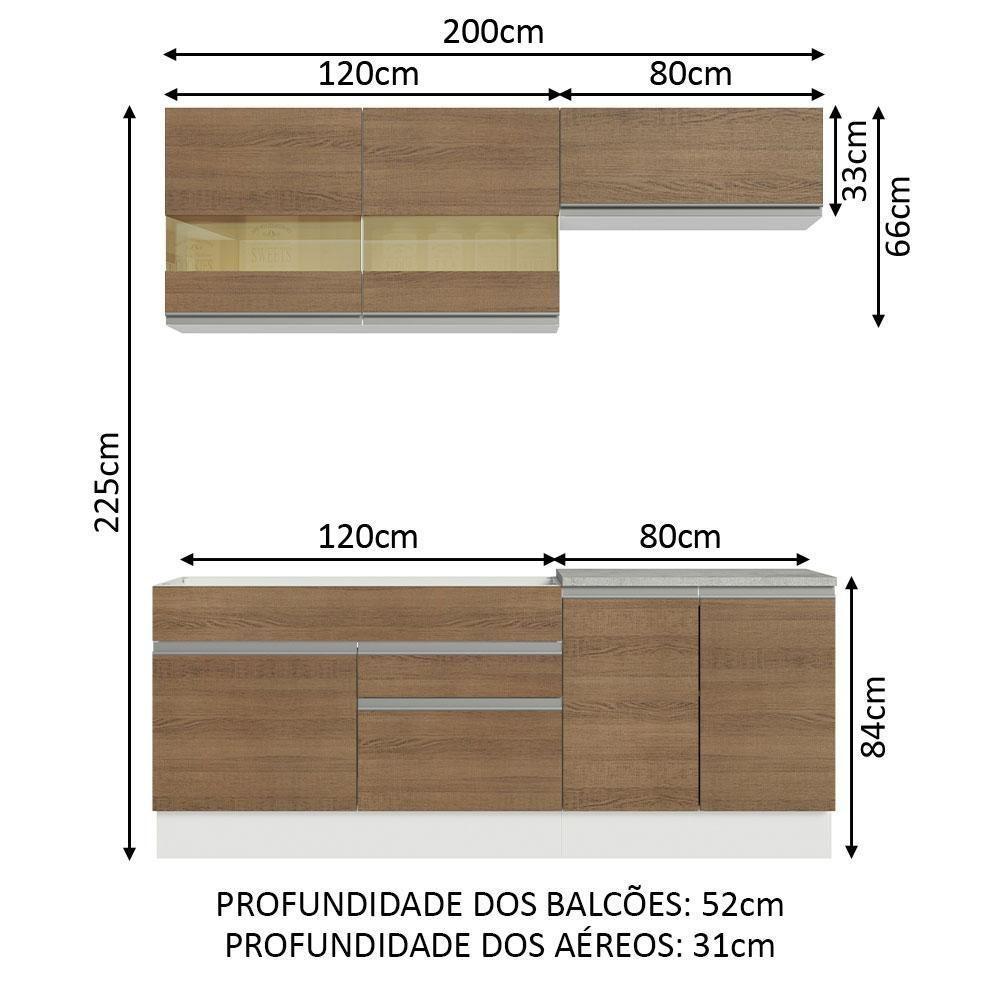 Armário De Cozinha Completa 200cm Branco/rustic Glamy Madesa 07 Branco/rustic - 9