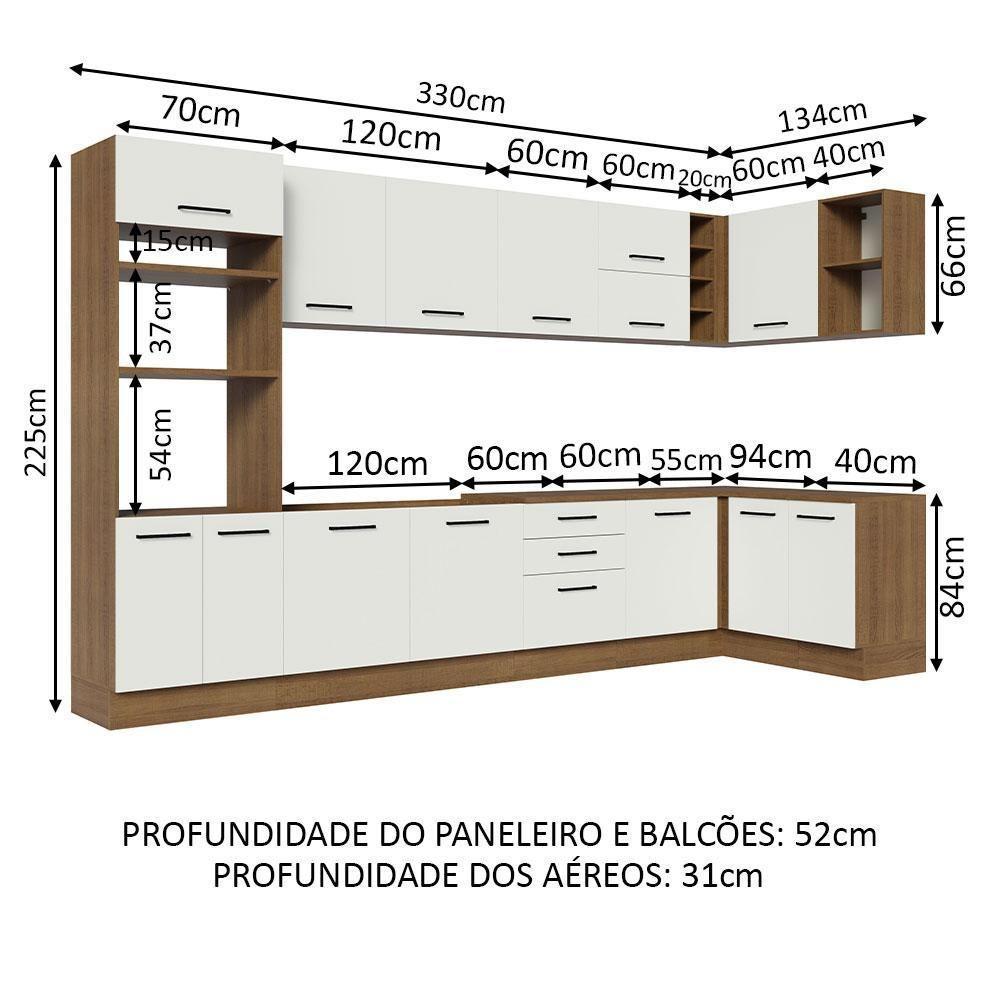 Armário De Cozinha Completa De Canto 499cm Rustic/branco Agata Madesa 01 Rustic/branco - 9
