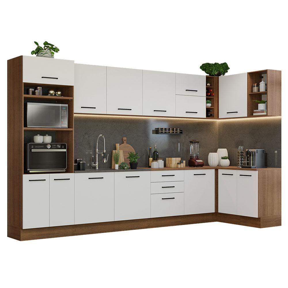 Armário De Cozinha Completa De Canto 499cm Rustic/branco Agata Madesa 01 Rustic/branco - 10