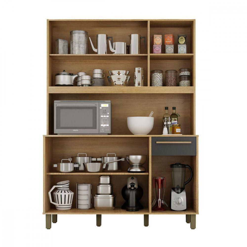 Cozinha Rubi 5 Portas 1 Gaveta Cinamomo Com Grafite Valdemoveis Cinamomo/grafite - 3