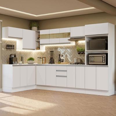Armário de Cozinha Completa de Canto Smart 13 Portas 2 Gavetas MDF 447cm Branco