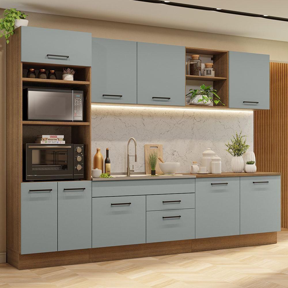 Armário De Cozinha Completa 310cm Rustic/cinza Agata Madesa 02 Rustic/cinza - 1