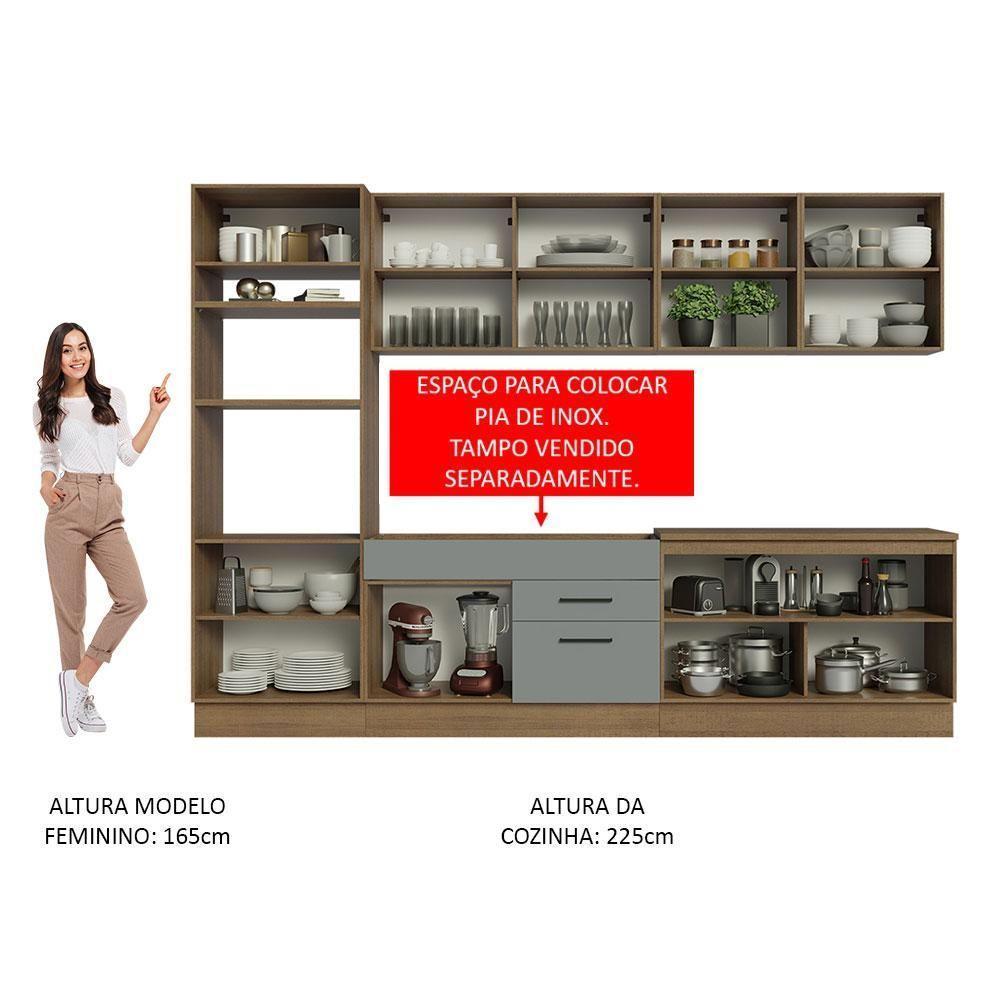 Armário De Cozinha Completa 310cm Rustic/cinza Agata Madesa 02 Rustic/cinza - 7